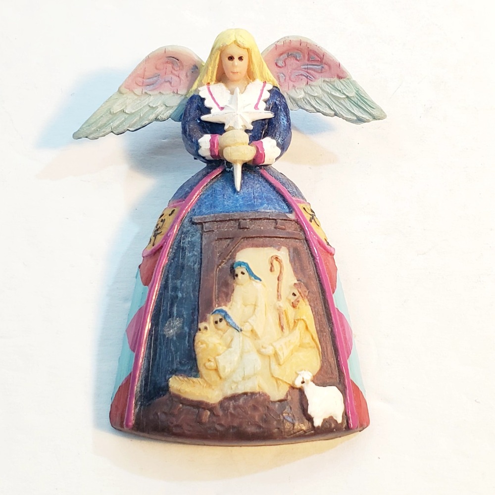 Jim Shore Resin Angel Holding Star With Nativity Shepards Skirt Pin Brooch